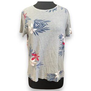 Croft and Barrow Short Sleeve Tropical Floral Gray Knit Tee Large